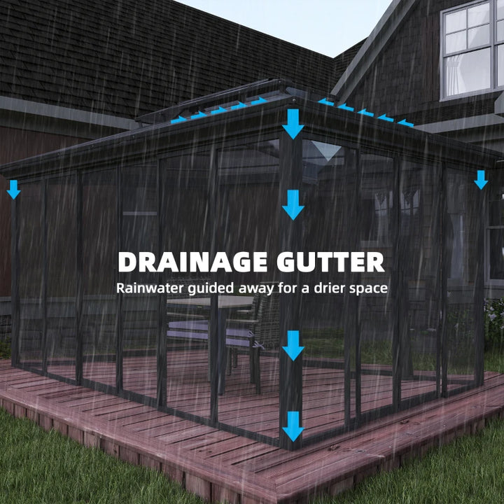 Hardtop Gazebo 10' x 14' Sun Room With Double Sliding Doors - Weatherproof Outdoor Patio Shelter