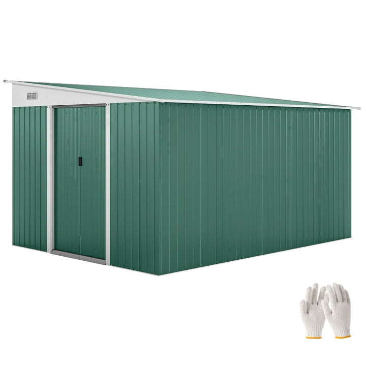 Steel Garden Storage Shed 11' x 9' - Durable Outdoor Tool House with Double Sliding Doors