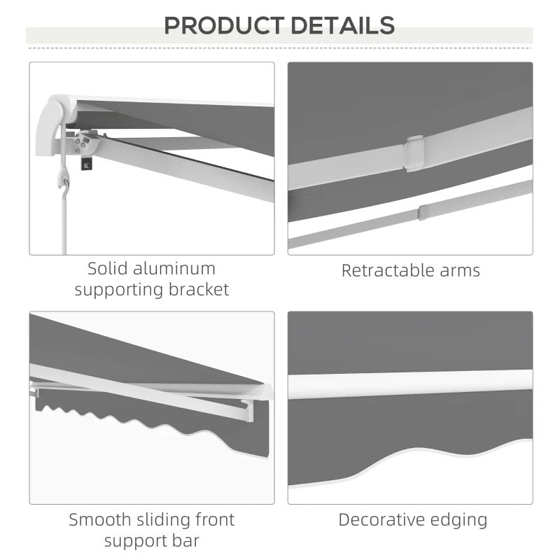 10' x 8' Electric Retractable Awning Sun Shade Canopy w Remote, Outdoor Patio Deck, Lt Grey