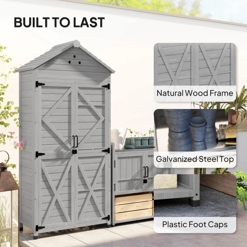 2-in-1 Outdoor Storage Cabinet Wood Garden Shed with Shelves - Spacious Weather-Resistant Backyard Storage