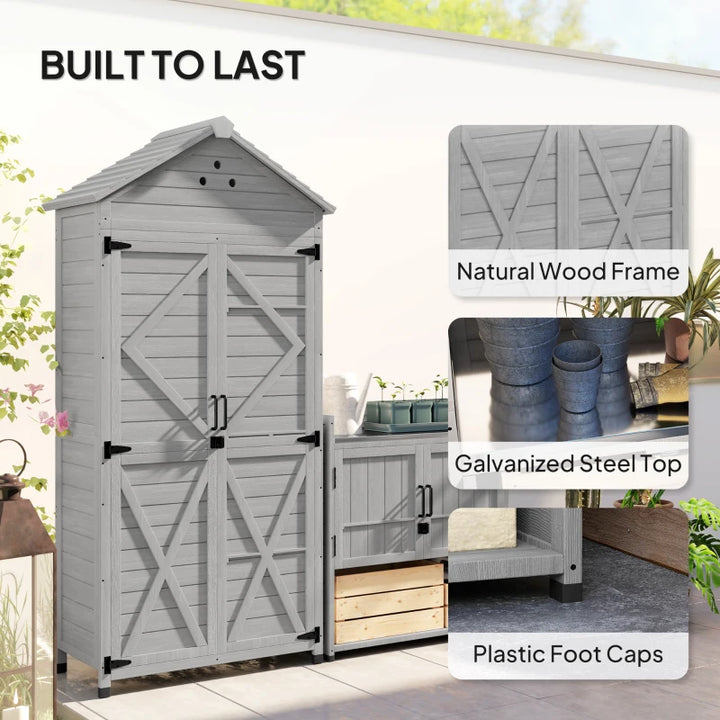 2-in-1 Outdoor Storage Cabinet Wood Garden Shed with Shelves - Spacious Weather-Resistant Backyard Storage