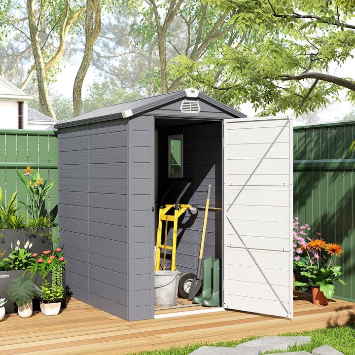 4.5' x 6' Plastic Garden Storage Shed with Latch Door - Durable Outdoor Tool Storage