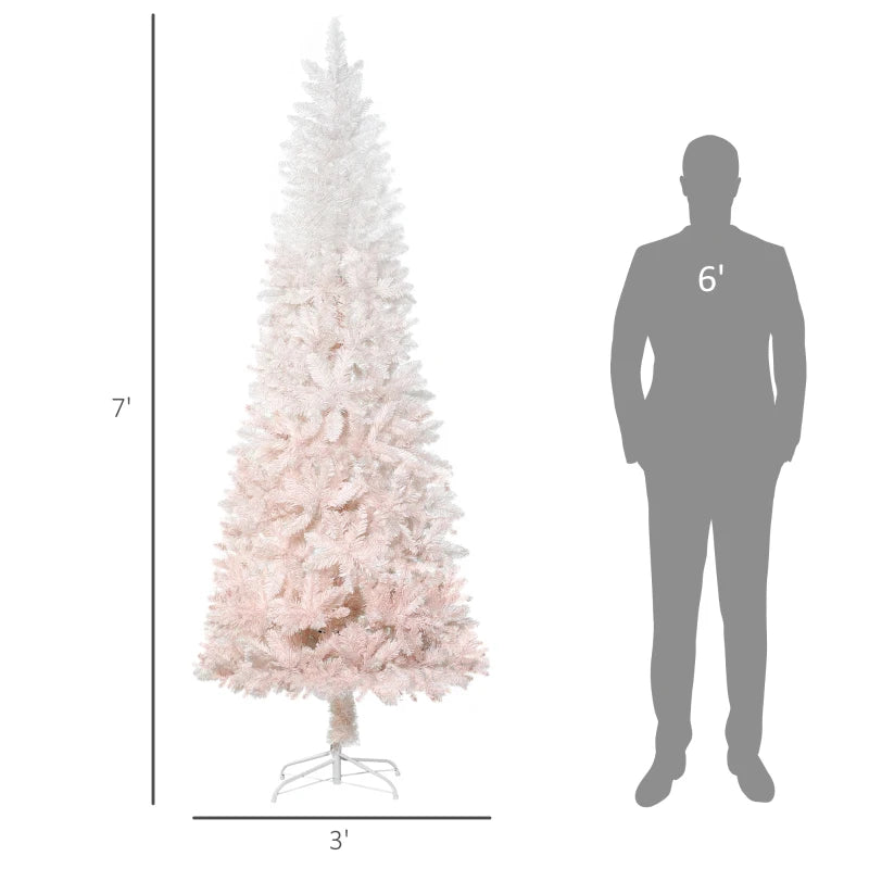 NEW 7ft 616-Tip Ombre Artificial Spruce Holiday Christmas Tree w Base Xmas - Pink & White Gradient