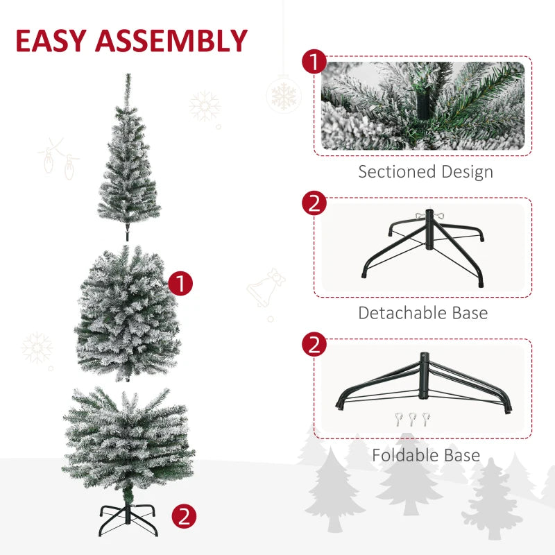 NEW 6ft 492-Tip Unlit Snow Flocked Slim Artificial Pencil Christmas Holiday Fake Xmas Tree, Green