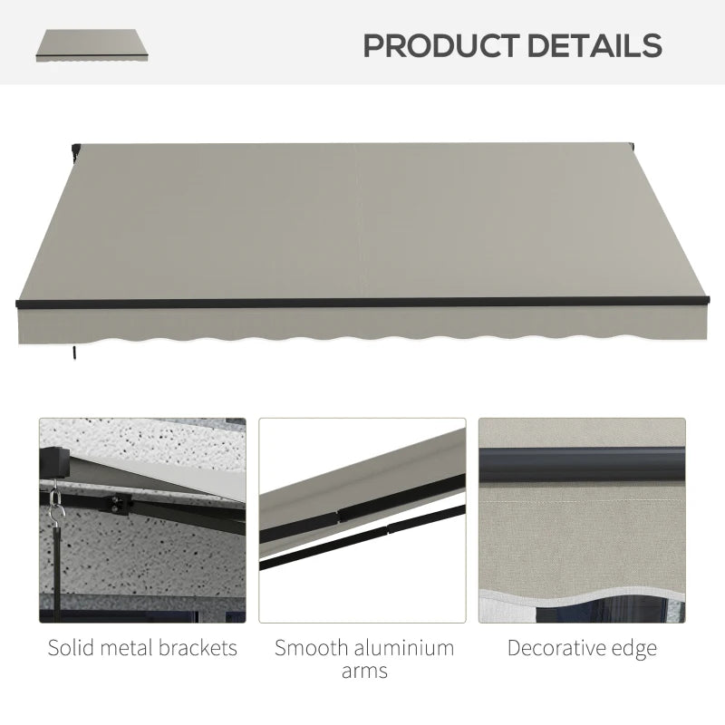 12' x 10' Manual Retractable Awning UV Resistant Sun Shade Canopy Outdoor Patio Deck, Lt Grey