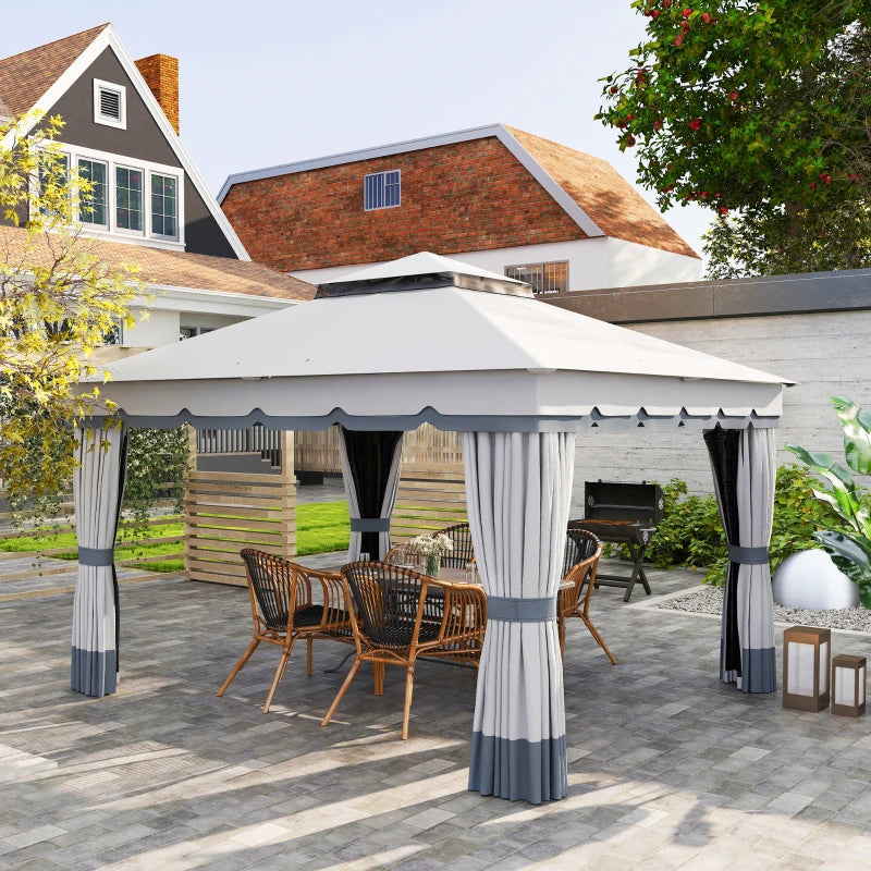 Double Roof Patio Gazebo Canopy 10' x 12' - UV Protection & Privacy Outdoor Shelter