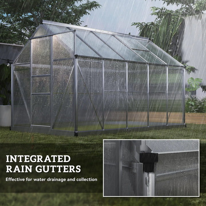 10' x 6' x 6.6' Walk-in Aluminum PC Hard Sided Greenhouse w Foundation for Outdoor Plants Gardening