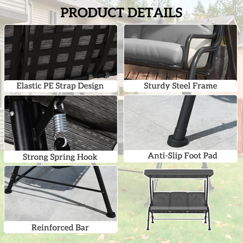 3-Person Patio Swing Chair with Canopy - Comfortable Outdoor Seating
