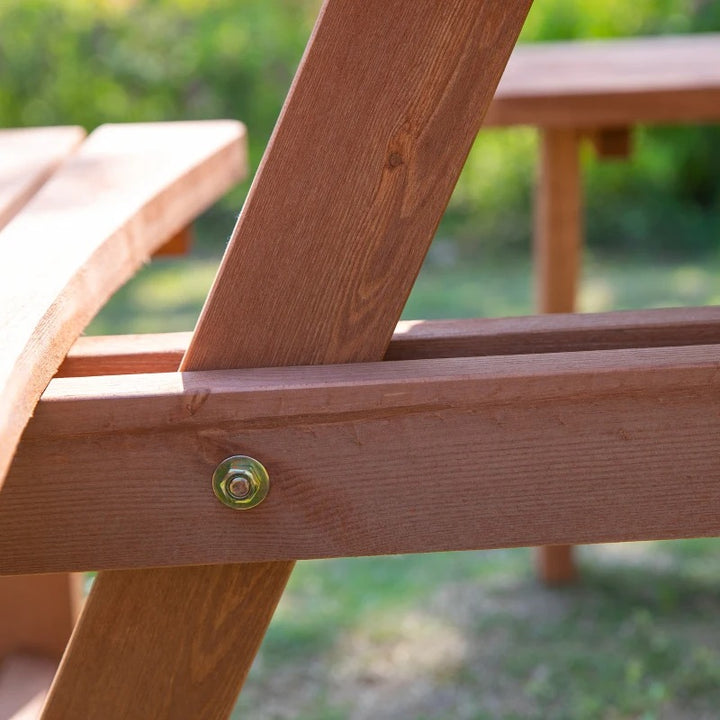 NEW 8-Seat Round Picnic Dining Pub Table w Bench Seats, Outdoor Pool Patio, Solid Stained Fir Wood