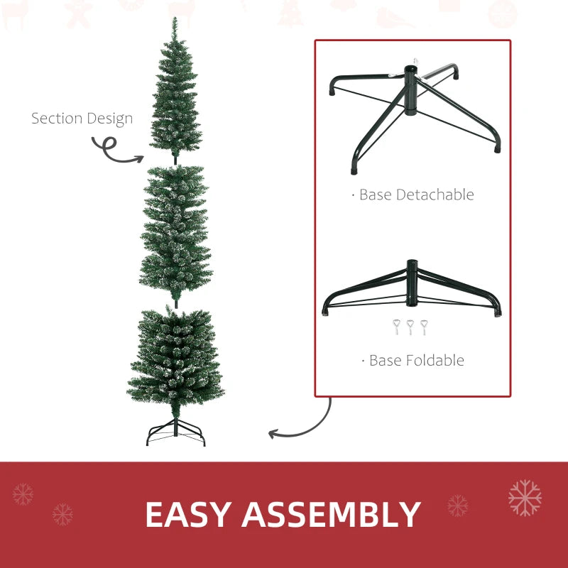 NEW 7.5ft 692-Tip Ultra Slim Pencil Artificial Christmas Holiday Fake Xmas Tree, Green w Snowy Tips