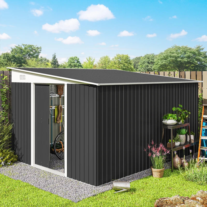 11' x 9' Steel Garden Storage Shed - Weatherproof Outdoor Metal Tool House