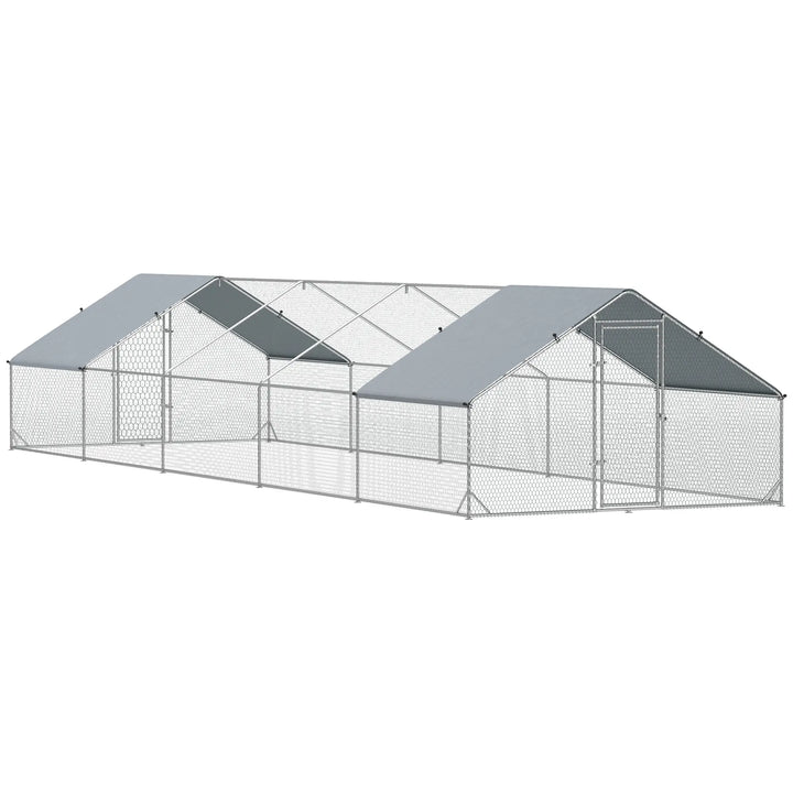 9.8' x 32.8' x 6.4' Galvanized Walk-in Chicken Run Coop Cage Poultry Fenced Shelter Outdoor Yard