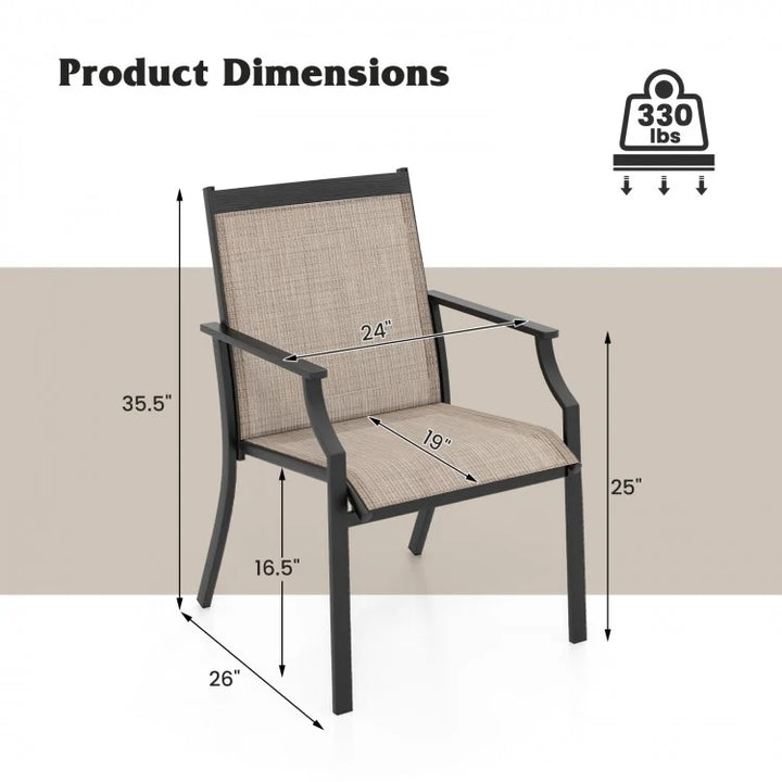 Set of 4 Patio Dining Lounge Chairs, Breathable Mesh & Metal for Outdoor Lawn Garden, Beige Brown