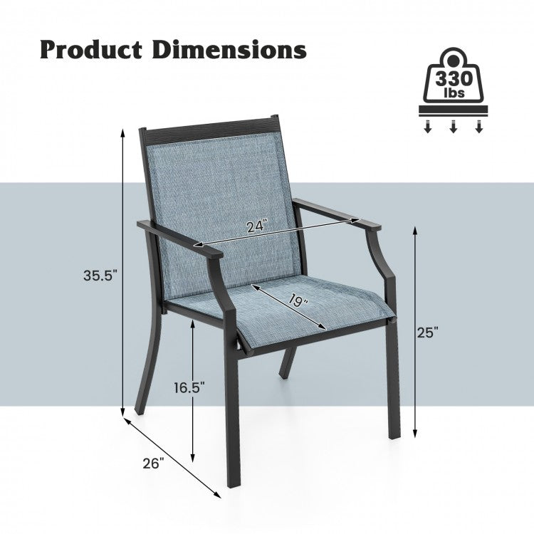 Set of 4 Patio Dining Lounge Chairs, Breathable Mesh & Metal for Outdoor Lawn Garden, Light Blue