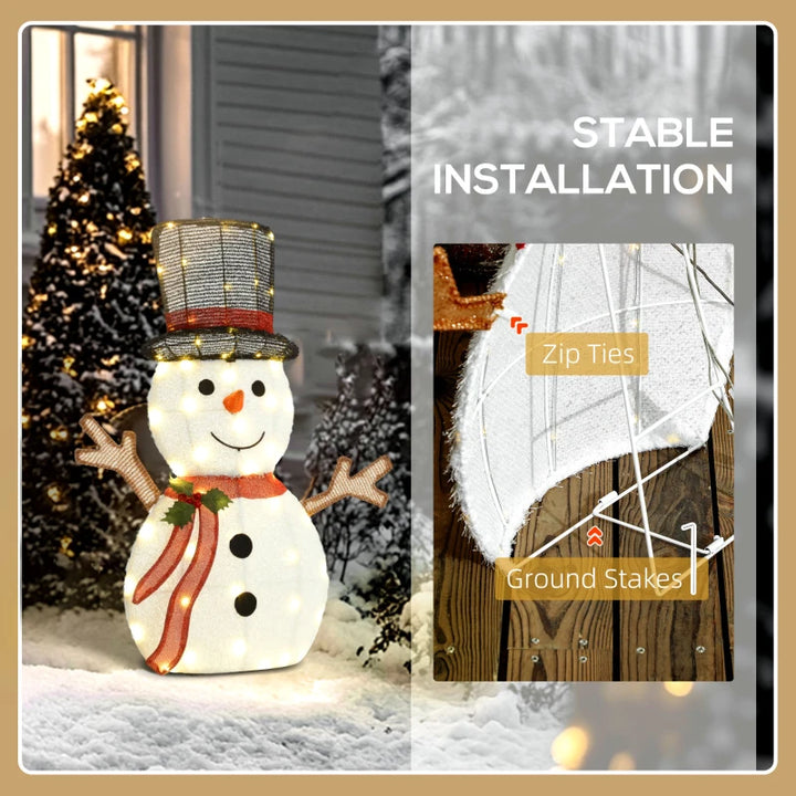 2.5ft Cute Outdoor Holiday Christmas Light-Up Lawn Decoration Steel, 56 Lights, Smiling Snowman