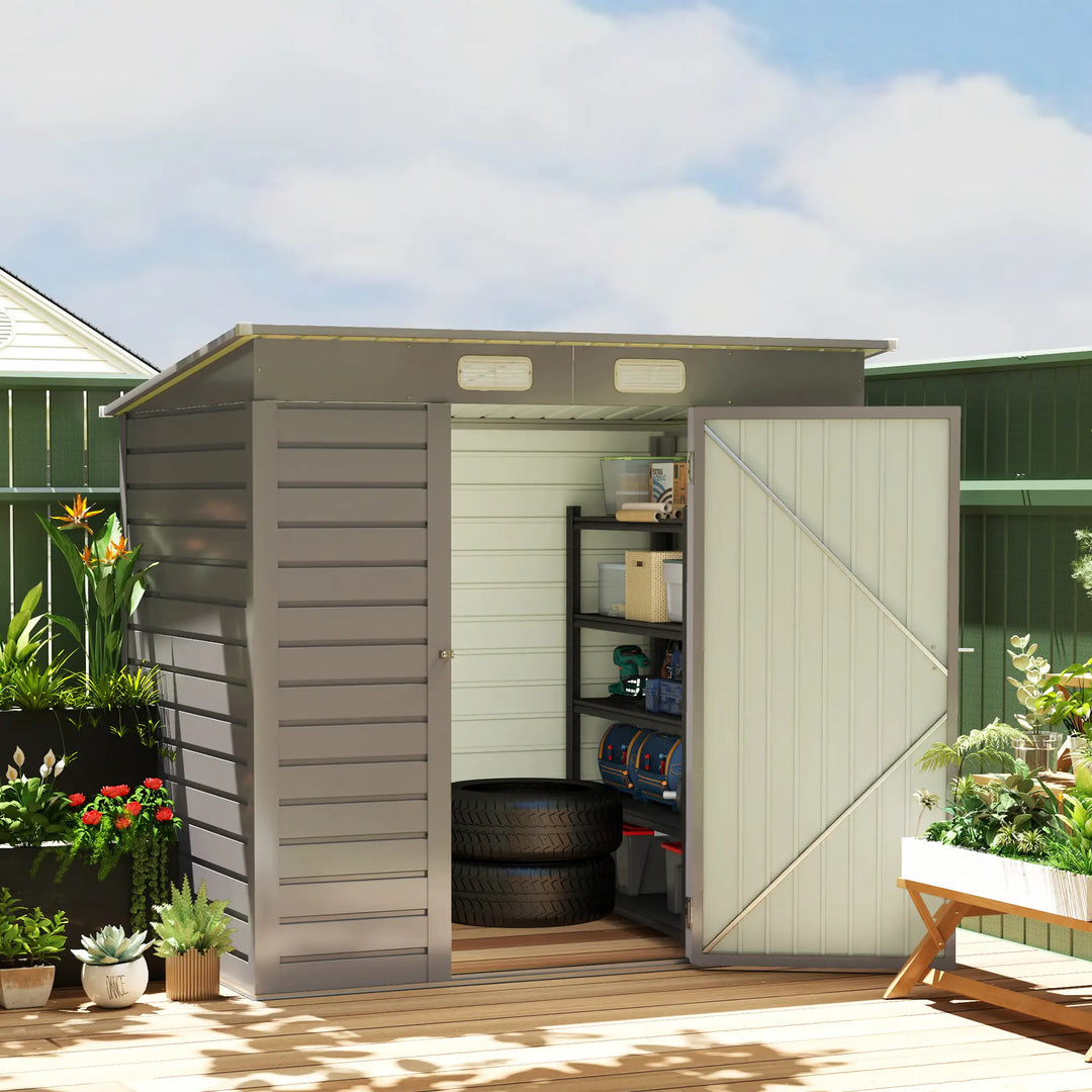 6' x 4' Galv Steel Metal Outdoor Bike Tool Storage Utility Garden Shed, Swing Door, Vents, Lt Grey