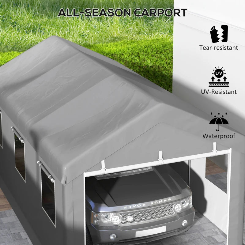 20' x 10' Heavy Duty Car Port Galv Steel Waterproof Outdoor Truck Cover Shelter w Windows, Grey