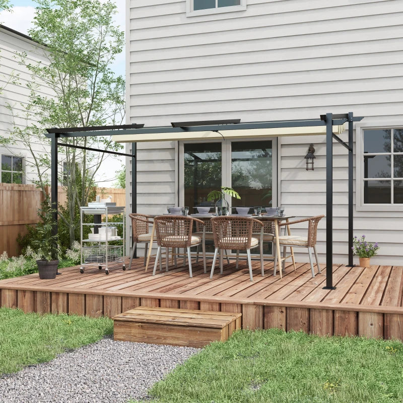 Retractable Metal Pergola with Sliding Roof Canopy - Adjustable Outdoor Shade 10' x 13'