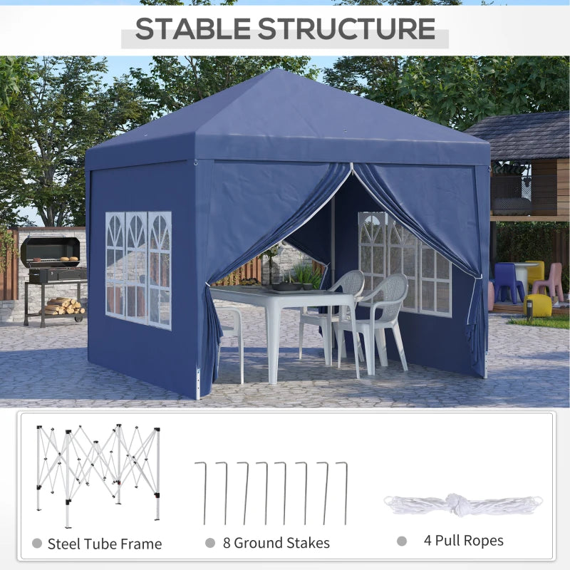 10’ x 10’ Pop-Up Portable Outdoor Event Party Wedding Tent Gazebo Canopy w Case, 4 Walls - Blue