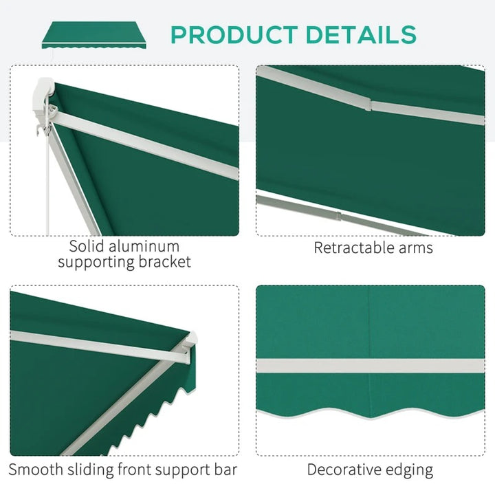 13' x 10' Electric Retractable Awning Sun Shade Canopy w Remote, Aluminum for Patio Deck Green