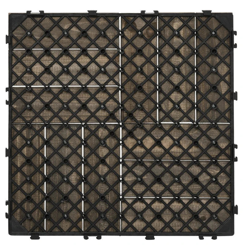 27pc Solid Fir Wood DIY Interlocking Patio Deck Floor Tiles for Indoor Outdoor Use, Grey Brown