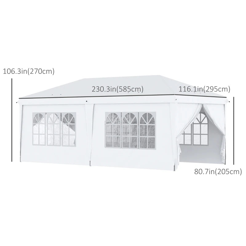 20' x 10' Pop Up Portable Canopy Tent Outdoor Event Party Gazebo w 6 Walls, Windows, Bag, White