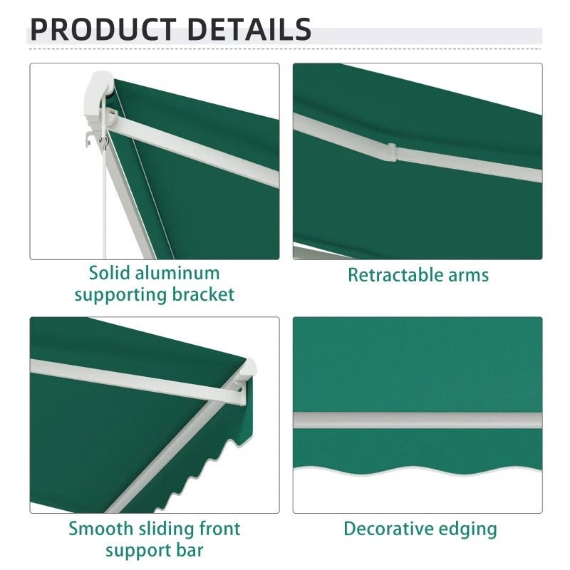 10' x 8' Electric Retractable Awning Sun Shade Canopy w Remote, Aluminum for Patio Deck, Green