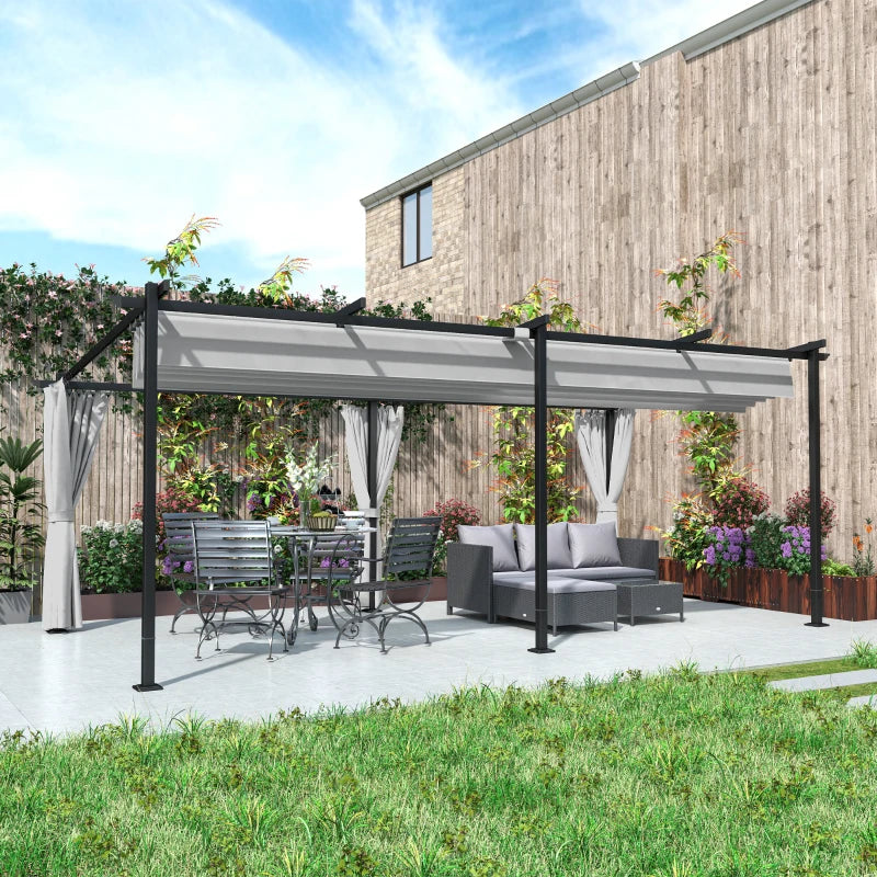 Metal Retractable Pergola Canopy with Sidewalls - UPF30+ Outdoor Sun Shade Shelter