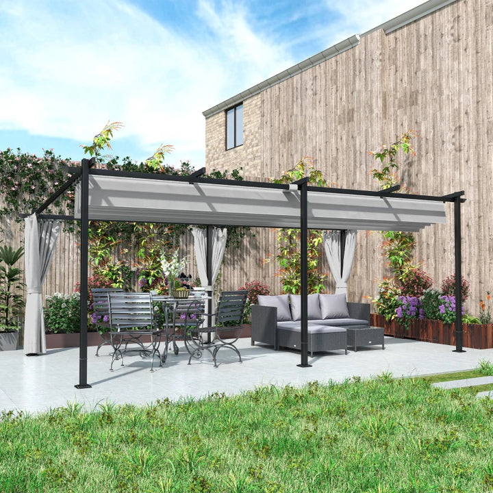 Metal Retractable Pergola Canopy with Sidewalls - UPF30+ Outdoor Sun Shade Shelter