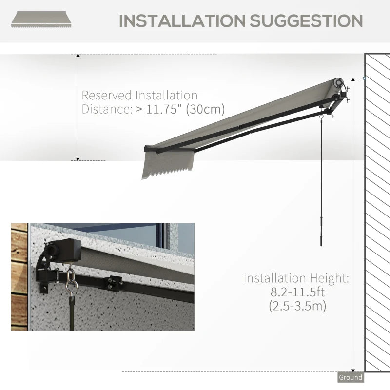 10' x 8' Manual Retractable Awning UV Resistant Sun Shade Canopy Outdoor Patio Deck, Lt Grey