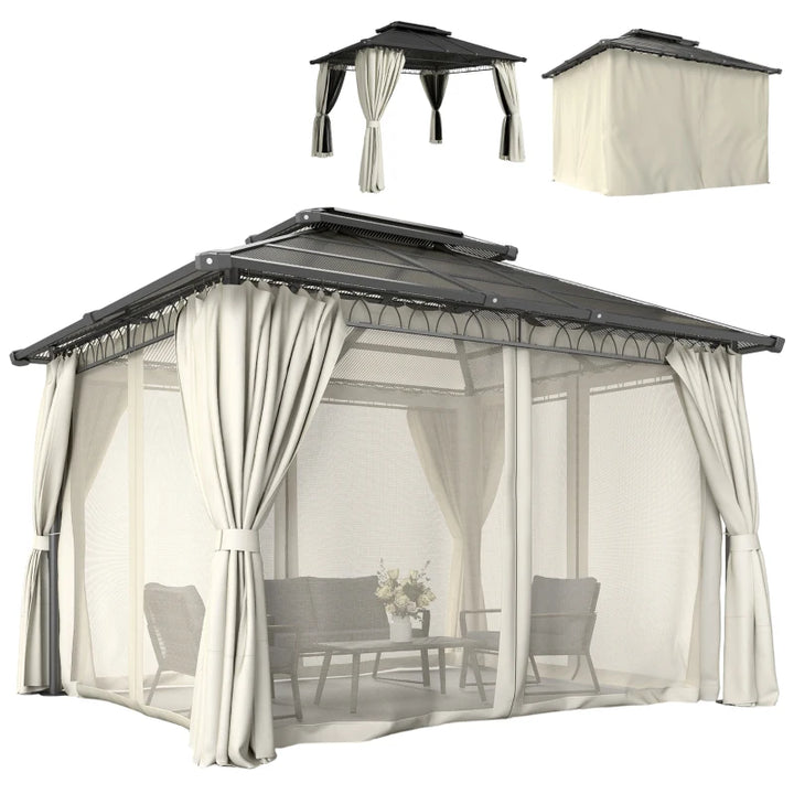 10' x 12' Outdoor Gazebo Canopy - Durable Double Roof with Polycarbonate Hardtop