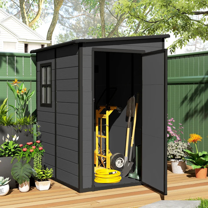 4'x5' Garden Storage Shed Lean-To - Lockable Weatherproof Outdoor Tool Storage
