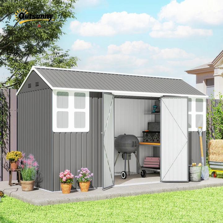 Metal Garden Storage Shed 12x5.5 - Durable Outdoor Tool Storage