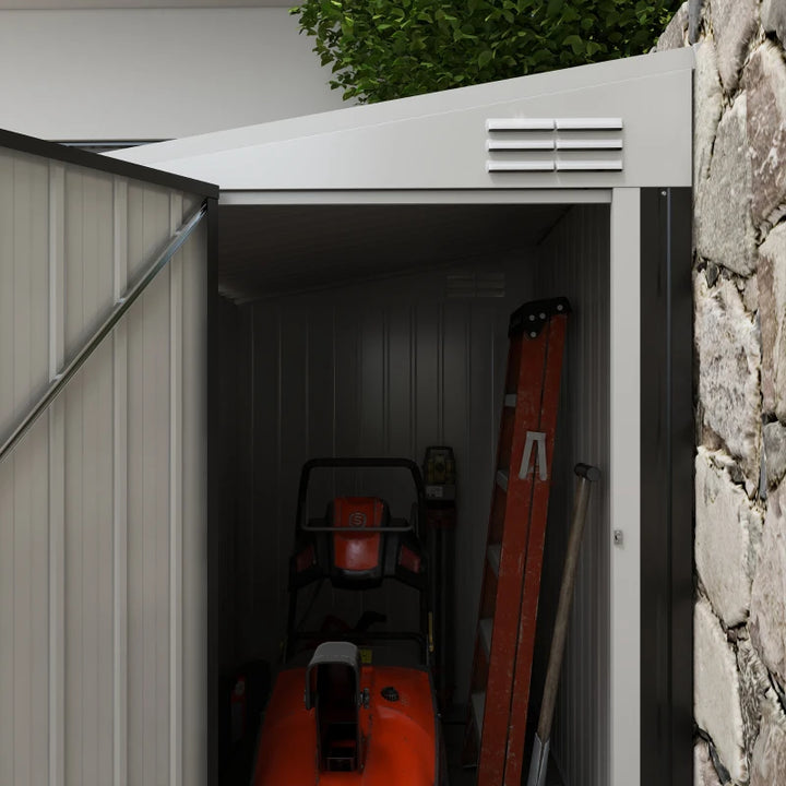 4' x 6' Galvanized Steel Lean-To Storage Tool Shed w Lockable Door, Outdoor Garden, Dark Grey