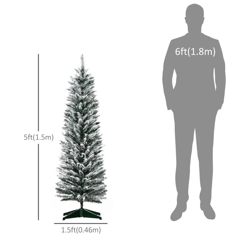 NEW 5ft 294-Tip Unlit Snow Flocked Slim Pencil Artificial Christmas Holiday Fake Xmas Tree, Green