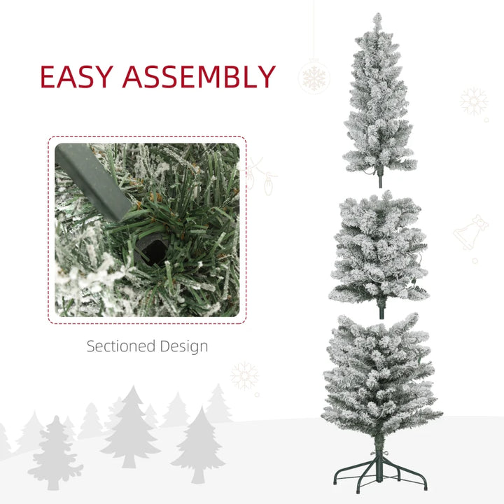 7ft 405-Tip Prelit Ultra Slim Pencil Artificial Christmas Holiday Tree, 180 Warm Lights, Green