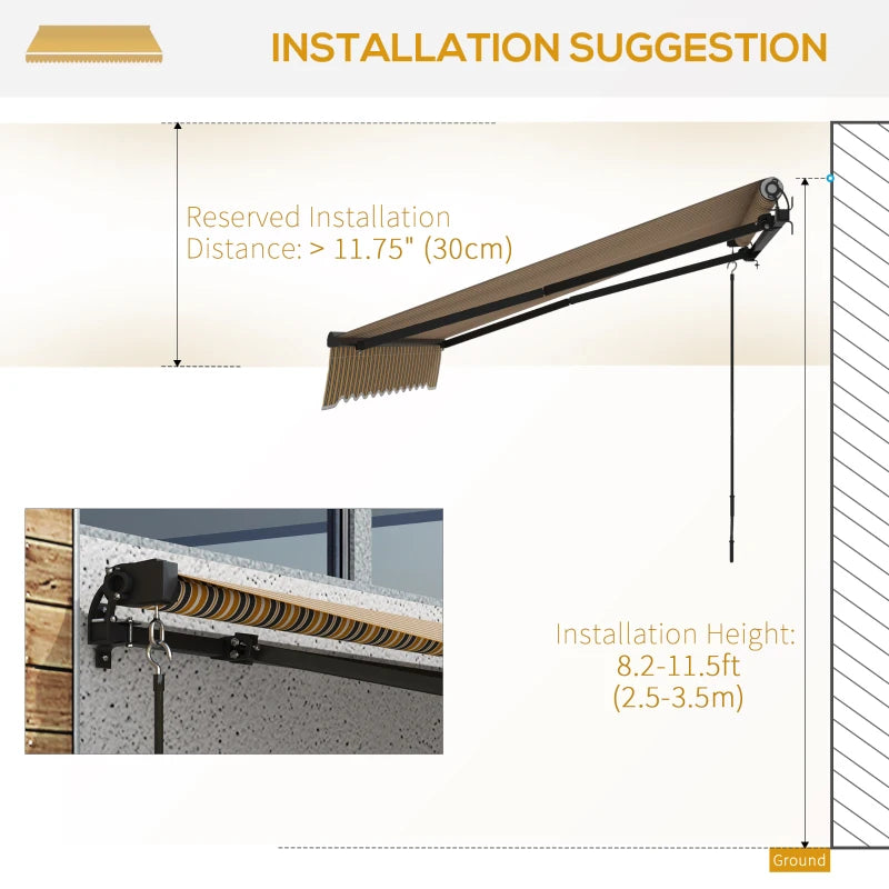 10' x 8' Manual Retractable Awning UV Resistant Sun Shade Canopy Outdoor Patio Deck Yellow Grey