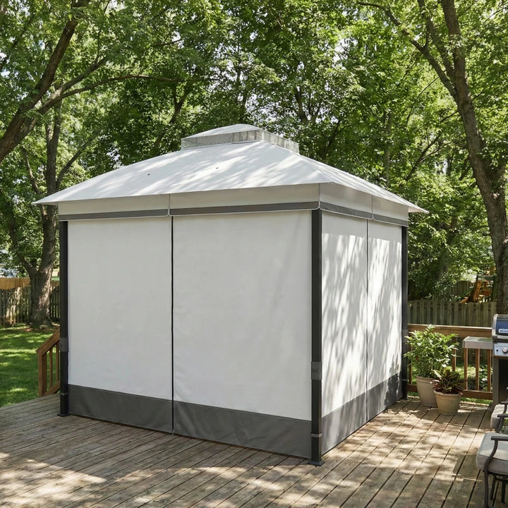 10' x 10' Patio Gazebo Double Roof Canopy with Curtains - Durable Steel Frame Outdoor Shelter