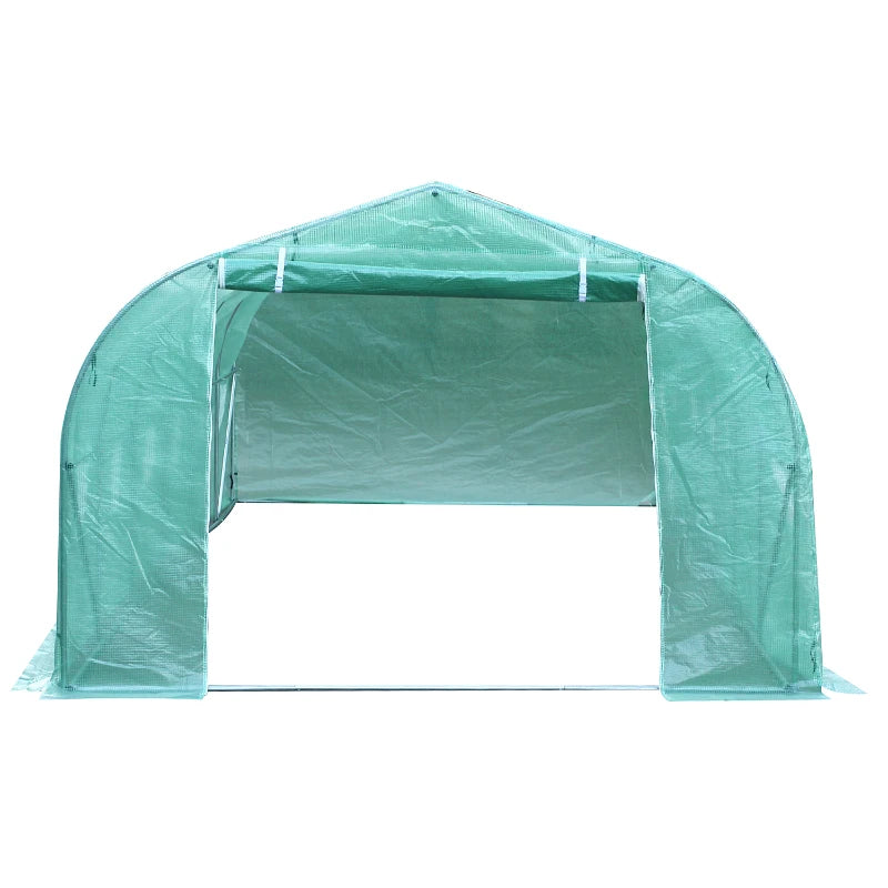 26’ x 10’ x 7’ Large Walk-In Dome Tunnel Garden Greenhouse w Door Windows, Galv Steel, Green