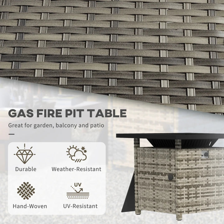 28.5" 50,000 BTU Propane Gas Fire Pit Table w Stones, Cover, Lid, Spark Guard, Grey, Black