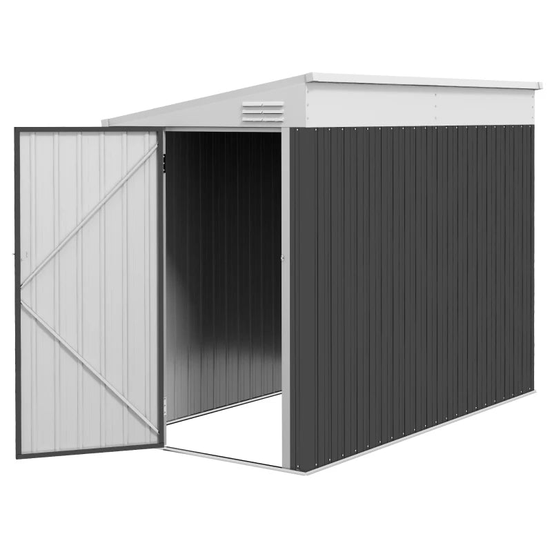 4' x 8' Galvanized Steel Lean-To Storage Tool Shed w Lockable Door, Outdoor Garden, Dark Grey