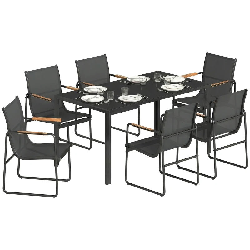 7 Pieces Outdoor Dining Set for 6 – Durable Glass Patio Table and Mesh Chairs