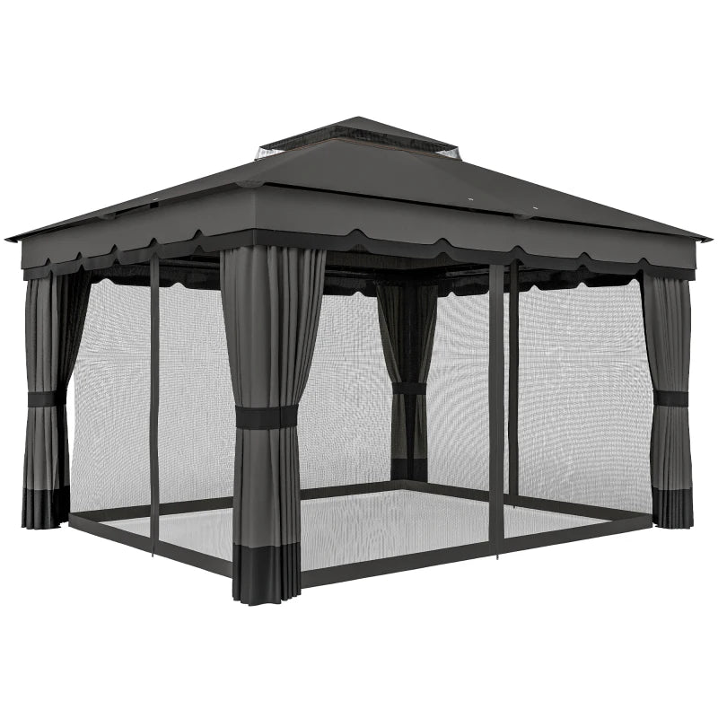 Double Roof Patio Gazebo Canopy 10' x 12' - Outdoor Garden Shelter with Curtains and Netting