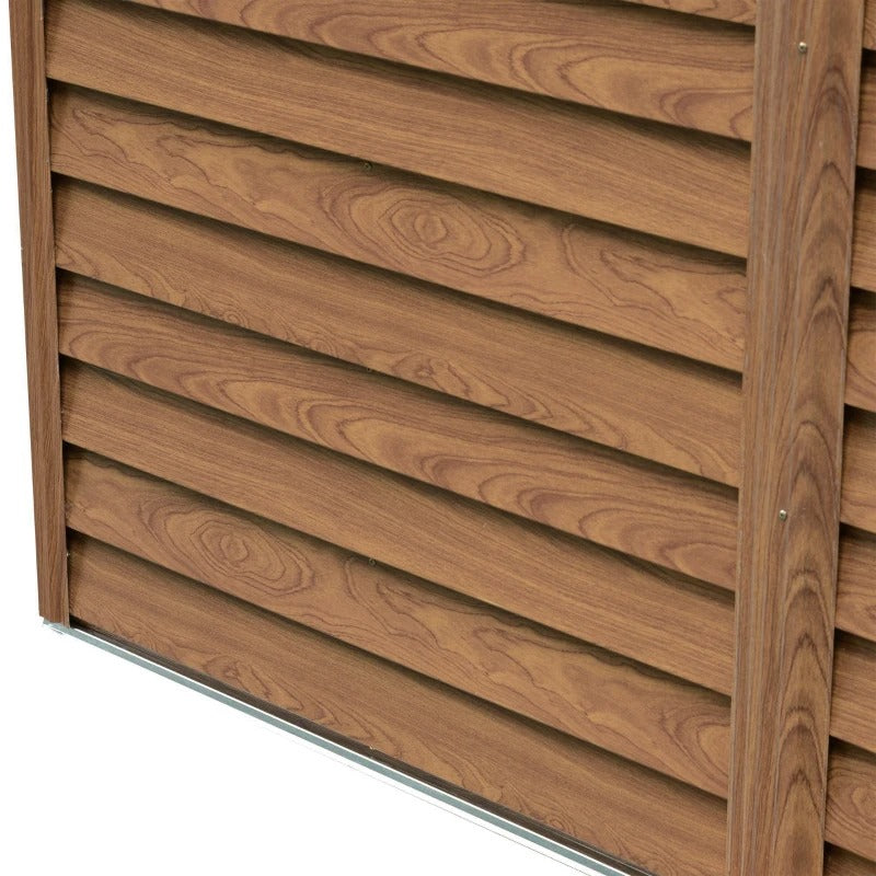 6.4' x 7.7' x 6.8’ Outdoor Metal Storage Shed Tool Organizer for Yard, Teak Woodgrain Lt Brown