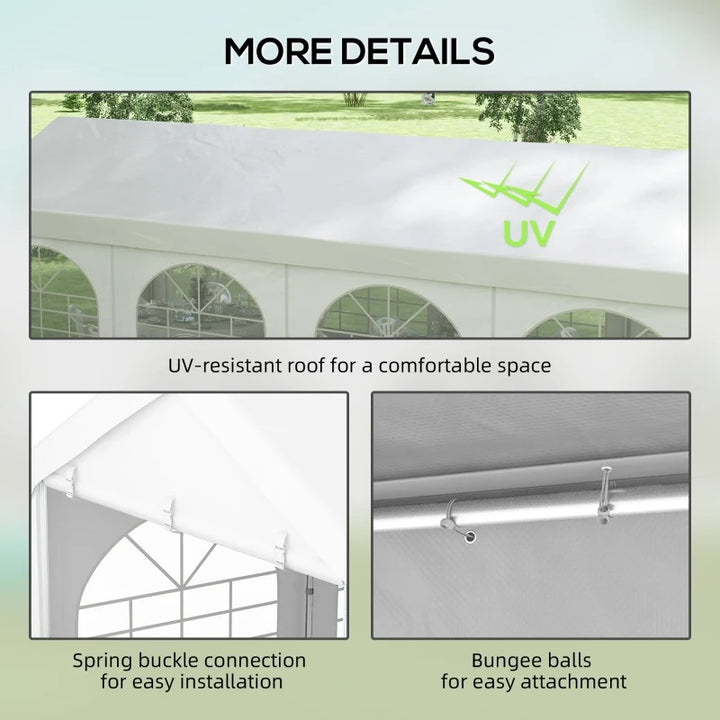 26' x 10' Portable Party Tent Canopy Carport w/ Removable Sidewalls, Doors, & Windows - White