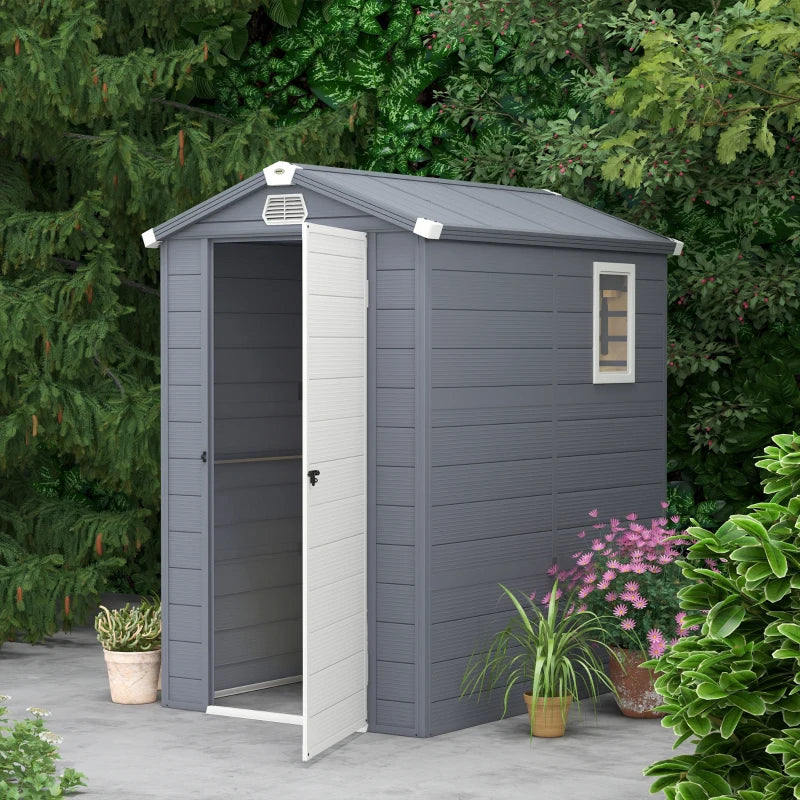 4.5' x 6' Resin PP Plastic Aluminum Outdoor Tool Storage Shed w Swing Door, Patio Garden, Grey