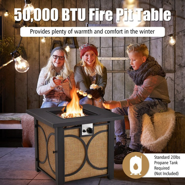 28" Square 50,000 BTU Propane Gas Fire Pit Table Heater w Cover for Outdoor Patio, Black, Tan Brown