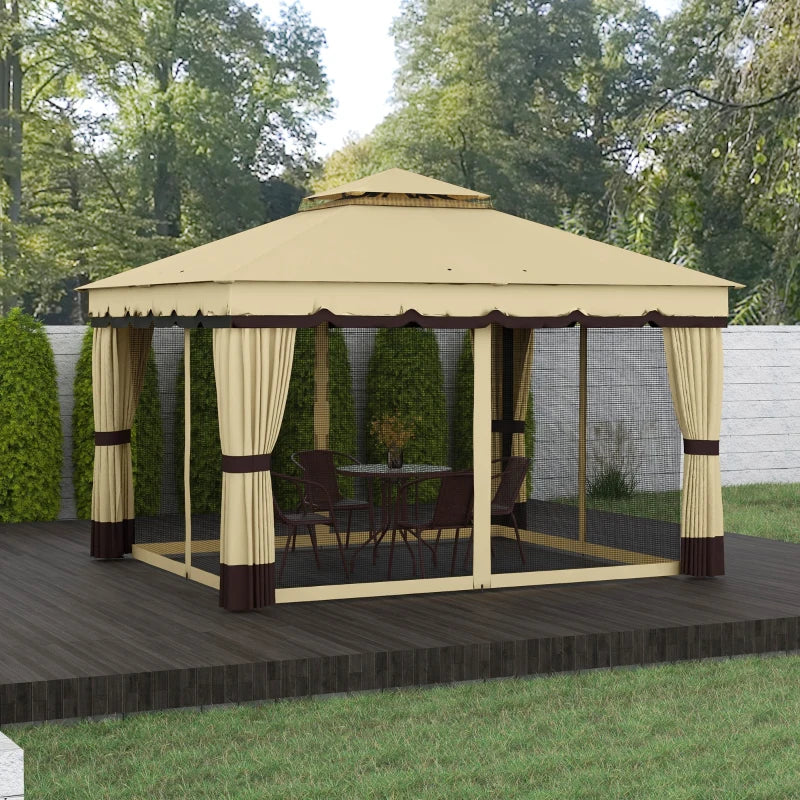 Double Roof Patio Gazebo Canopy 10'x12' - Outdoor Shelter with Curtains and Netting