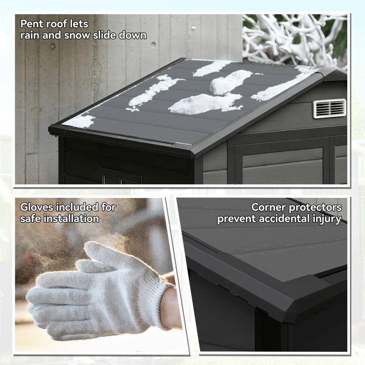6x4.5FT Plastic Garden Shed with Lockable Double Doors and Ventilation - Weatherproof Tool Storage
