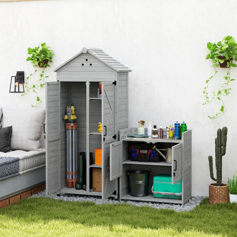 2-in-1 Outdoor Storage Cabinet Wood Garden Shed with Shelves - Spacious Weather-Resistant Backyard Storage